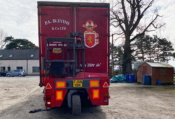 Moffett Mounty Forklift on the back of our lorry
